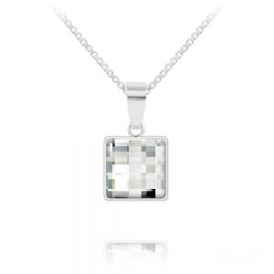 Chessboard V2 Silver Necklace with Swarovski Crystal - White