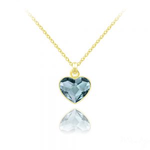 Tiny Heart 24K Yellow Gold Plated Silver Necklace with Swarovski Crystal - Denim Blue