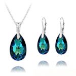 Pear 16mm/22mm Silver Jewelry Set with Swarovski Crystal - Bermuda Blue